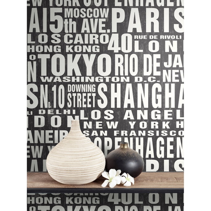 NextWall Peel &amp; Stick Around the World Black &amp; White Wallpaper image 3 of 5