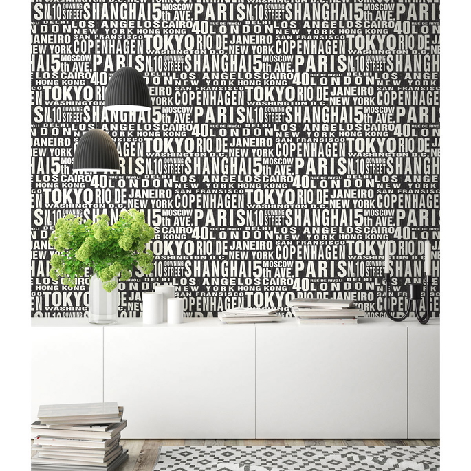 NextWall Peel &amp; Stick Around the World Black &amp; White Wallpaper image 4 of 5