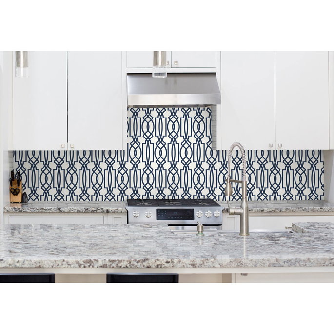 NextWall Peel &amp; Stick Deco Lattice Navy &amp; White Wallpaper image 3 of 5