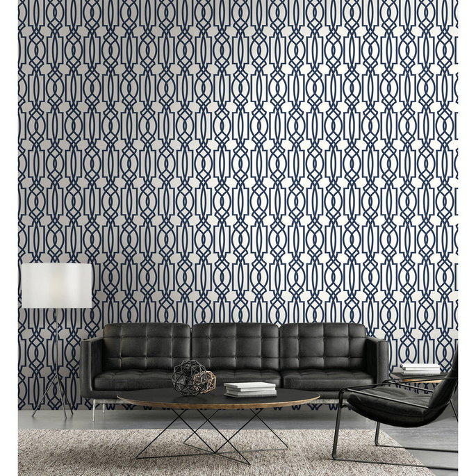 NextWall Peel &amp; Stick Deco Lattice Navy &amp; White Wallpaper image 4 of 5