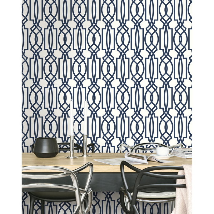 NextWall Peel &amp; Stick Deco Lattice Navy &amp; White Wallpaper image 5 of 5
