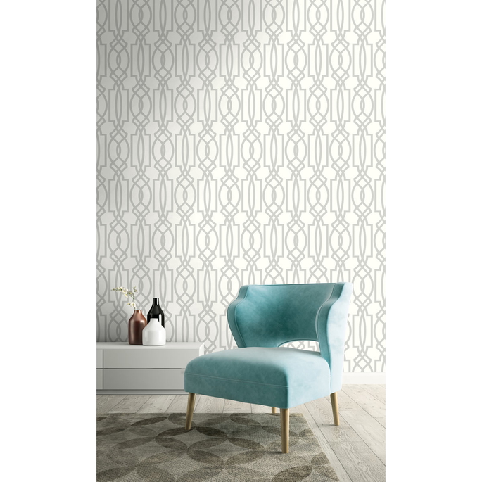 NextWall Peel &amp; Stick Deco Lattice Soft Gray &amp; White Wallpaper image 2 of 5