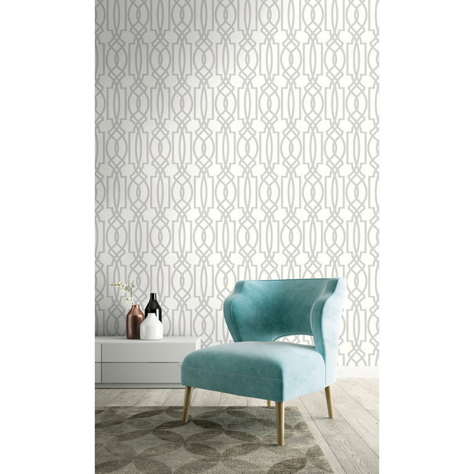 NextWall Peel &amp; Stick Deco Lattice Soft Gray &amp; White Wallpaper image 2 of 5