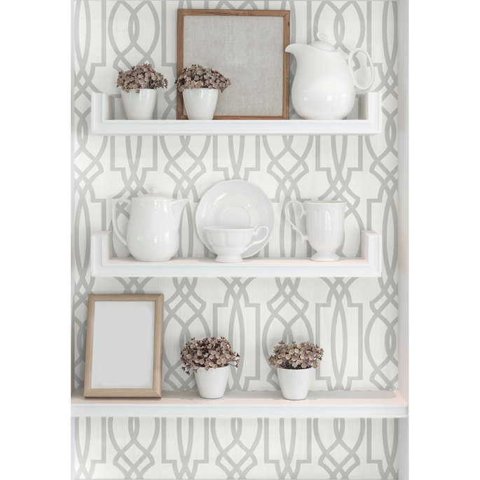 NextWall Peel &amp; Stick Deco Lattice Soft Gray &amp; White Wallpaper image 3 of 5