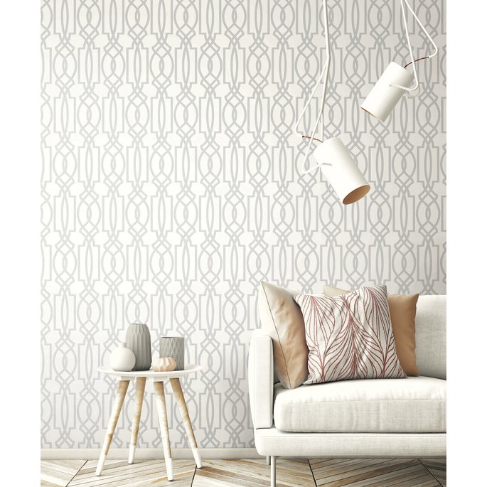 NextWall Peel &amp; Stick Deco Lattice Soft Gray &amp; White Wallpaper image 4 of 5