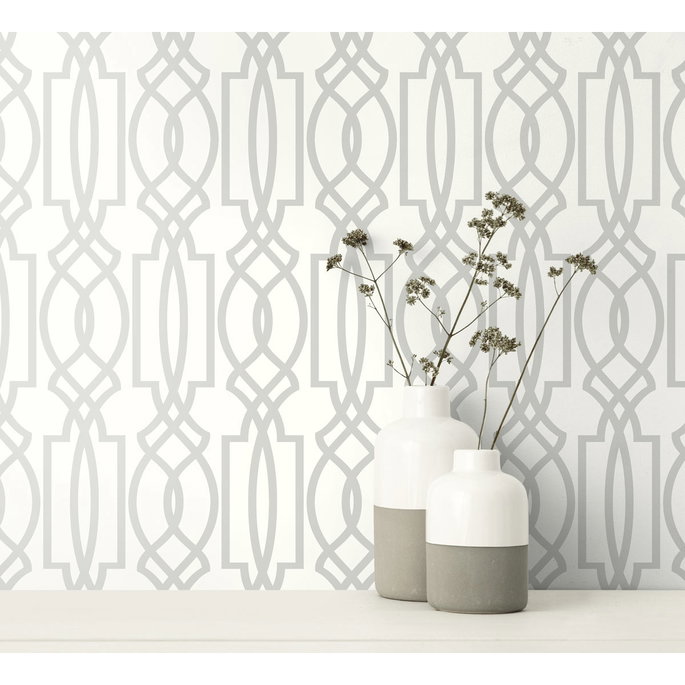 NextWall Peel &amp; Stick Deco Lattice Soft Gray &amp; White Wallpaper image 5 of 5