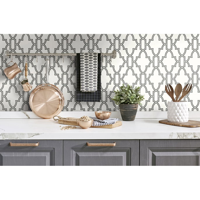 NextWall Peel &amp; Stick Tile Trellis Black &amp; White Wallpaper image 2 of 5