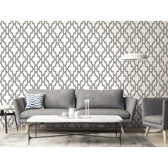 NextWall Peel &amp; Stick Tile Trellis Black &amp; White Wallpaper image 3 of 5