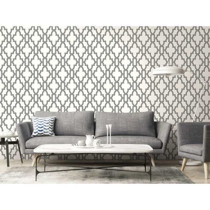 NextWall Peel &amp; Stick Tile Trellis Black &amp; White Wallpaper image 3 of 5