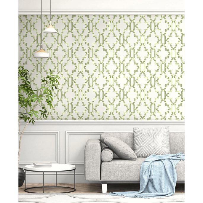 NextWall Peel &amp; Stick Tile Trellis Green &amp; White Wallpaper image 2 of 5