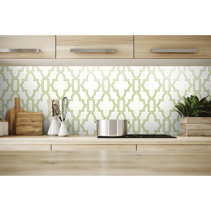 NextWall Peel &amp; Stick Tile Trellis Green &amp; White Wallpaper image 5 of 5