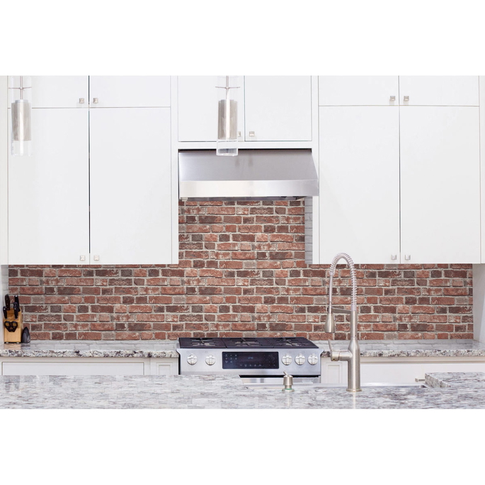 NextWall Peel &amp; Stick Distressed Red Brick Wallpaper image 4 of 5