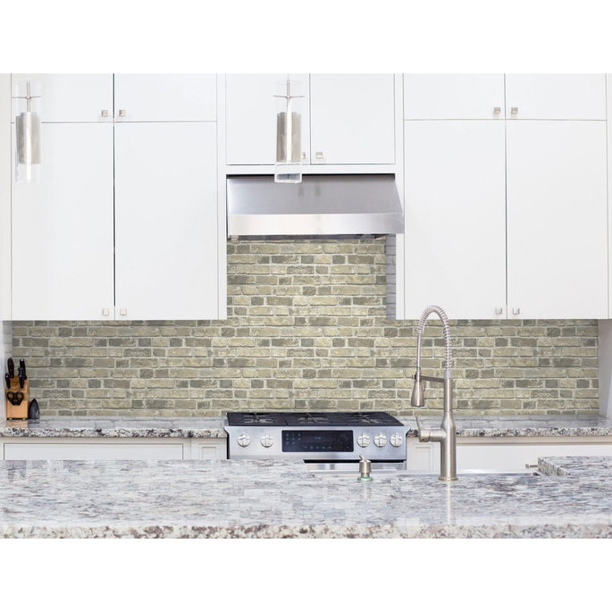 NextWall Peel &amp; Stick Distressed Neutral Brick Gray &amp; Tan Wallpaper image 4 of 5