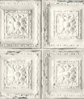 NextWall Peel & Stick Distressed Tin Tile Linen & Charcoal Wallpaper
