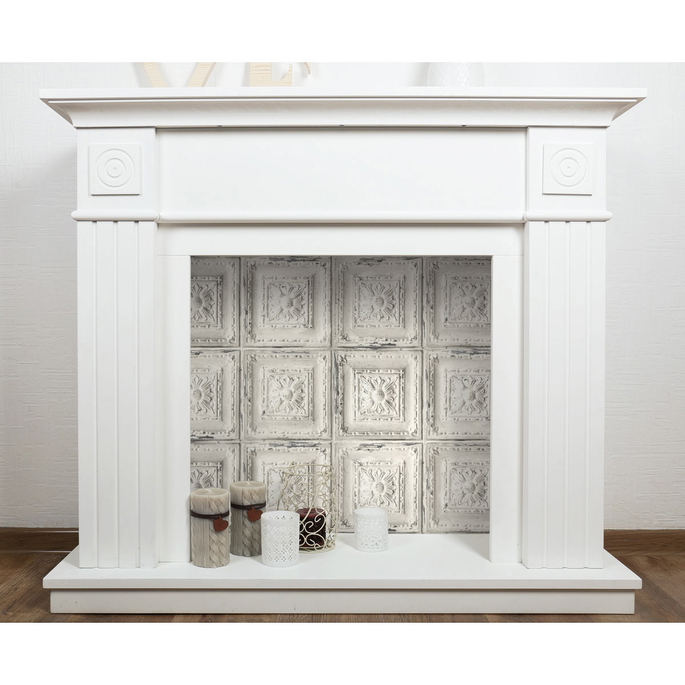 NextWall Peel &amp; Stick Distressed Tin Tile Linen &amp; Charcoal Wallpaper image 5 of 5