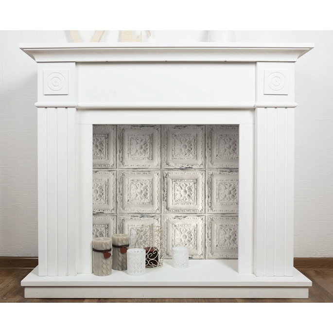 NextWall Peel &amp; Stick Distressed Tin Tile Linen &amp; Charcoal Wallpaper image 5 of 5