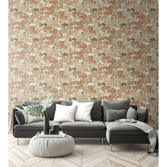 NextWall Peel &amp; Stick Weathered Red Brick Wallpaper image 2 of 5