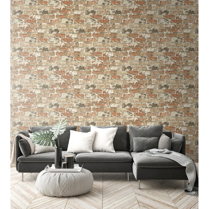 NextWall Peel &amp; Stick Weathered Red Brick Wallpaper image 2 of 5