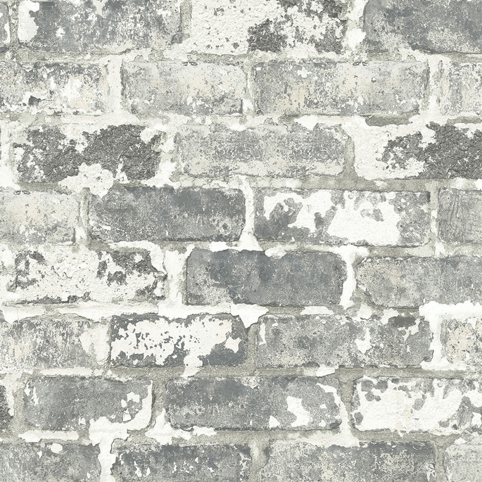 NextWall Peel &amp; Stick Weathered Gray Brick Gray &amp; Ivory Wallpaper image 1 of 4