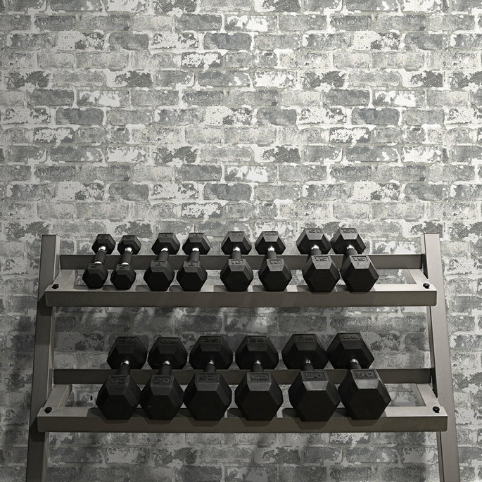 NextWall Peel &amp; Stick Weathered Gray Brick Gray &amp; Ivory Wallpaper image 2 of 4