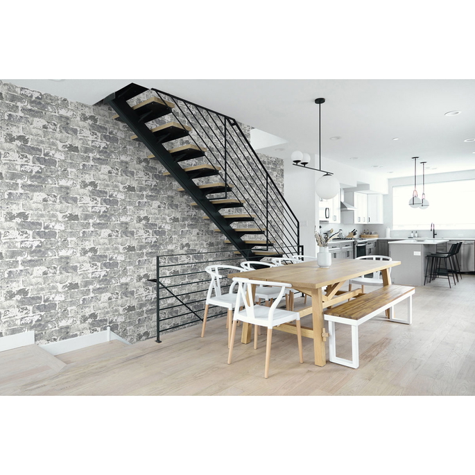 NextWall Peel &amp; Stick Weathered Gray Brick Gray &amp; Ivory Wallpaper image 3 of 4