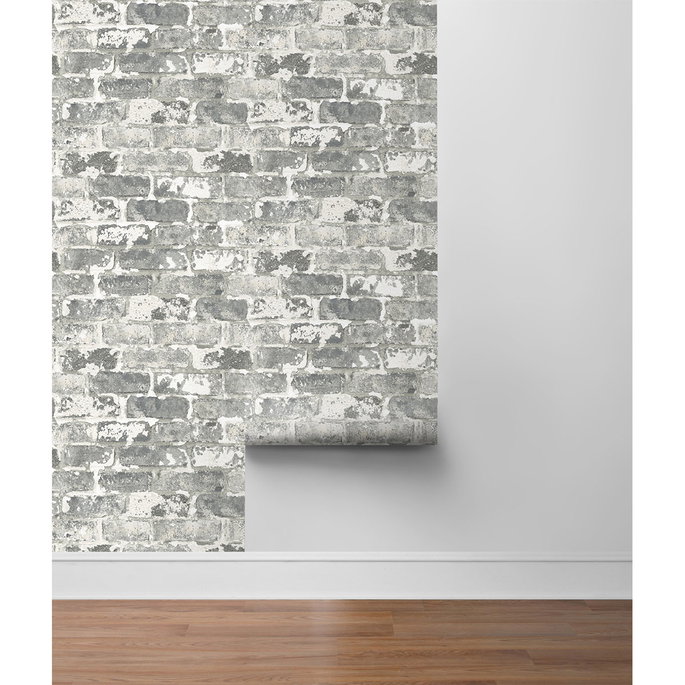 NextWall Peel &amp; Stick Weathered Gray Brick Gray &amp; Ivory Wallpaper image 4 of 4
