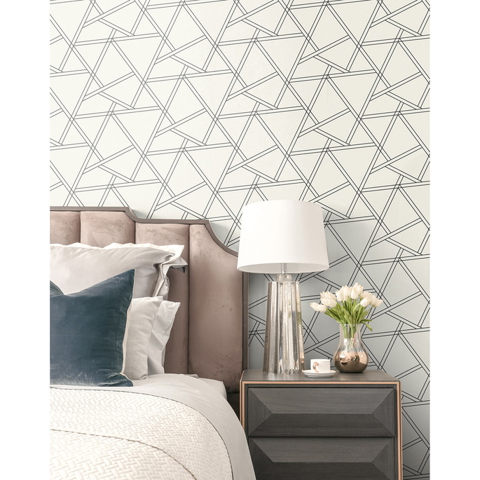 NextWall Peel &amp; Stick Railroad Geometric Iridescent Pearl &amp; Ebony Wallpaper image 2 of 5