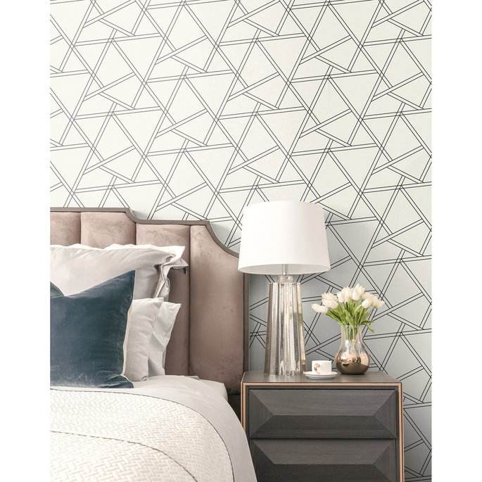 NextWall Peel &amp; Stick Railroad Geometric Iridescent Pearl &amp; Ebony Wallpaper image 2 of 5