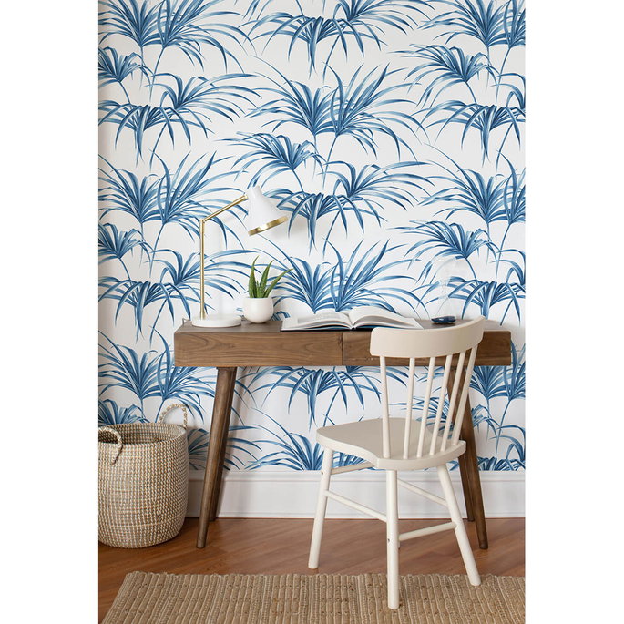 NextWall Peel &amp; Stick Tropical Palm Leaf Coastal Blue Wallpaper image 2 of 5