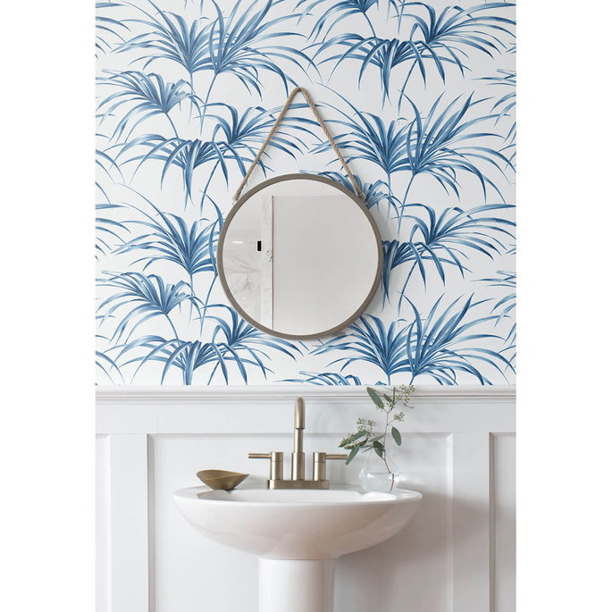 NextWall Peel &amp; Stick Tropical Palm Leaf Coastal Blue Wallpaper image 3 of 5