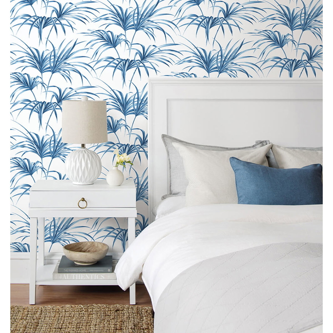 NextWall Peel &amp; Stick Tropical Palm Leaf Coastal Blue Wallpaper image 4 of 5