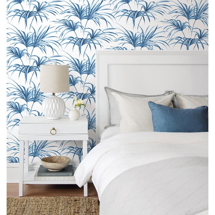 NextWall Peel &amp; Stick Tropical Palm Leaf Coastal Blue Wallpaper image 4 of 5