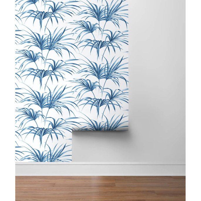 NextWall Peel &amp; Stick Tropical Palm Leaf Coastal Blue Wallpaper image 5 of 5