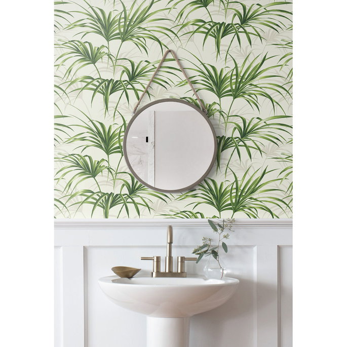 NextWall Peel &amp; Stick Tropical Palm Leaf Green &amp; Off-White Wallpaper image 3 of 5