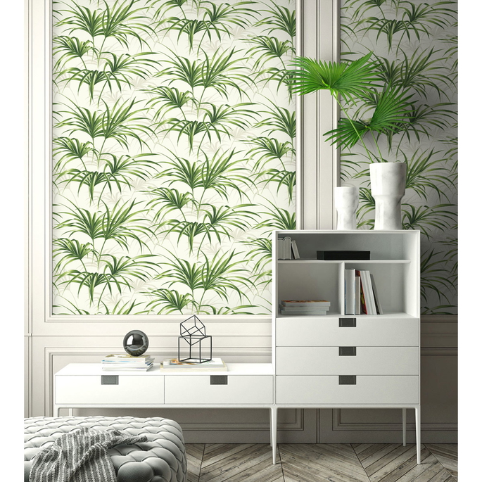 NextWall Peel &amp; Stick Tropical Palm Leaf Green &amp; Off-White Wallpaper image 4 of 5