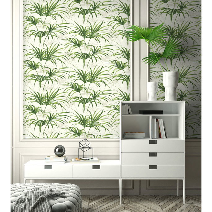 NextWall Peel &amp; Stick Tropical Palm Leaf Green &amp; Off-White Wallpaper image 4 of 5