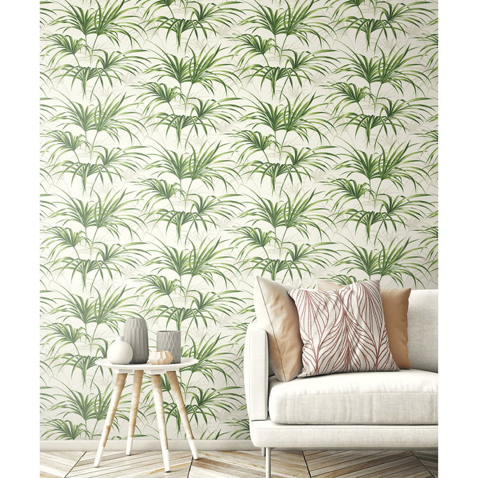 NextWall Peel &amp; Stick Tropical Palm Leaf Green &amp; Off-White Wallpaper image 5 of 5