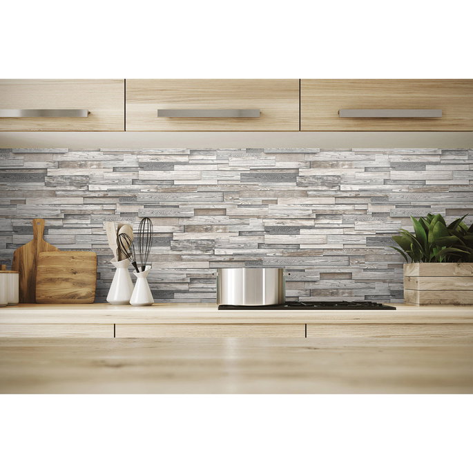 NextWall Peel &amp; Stick Reclaimed Wood Plank Light Gray &amp; Brown Wallpaper image 3 of 5