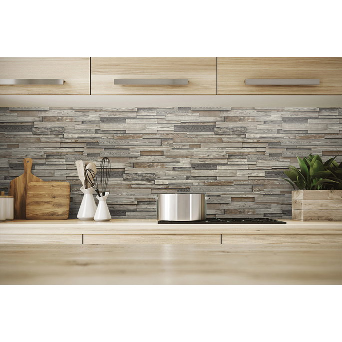 NextWall Peel &amp; Stick Reclaimed Wood Plank Charcoal &amp; Brown Wallpaper image 3 of 5
