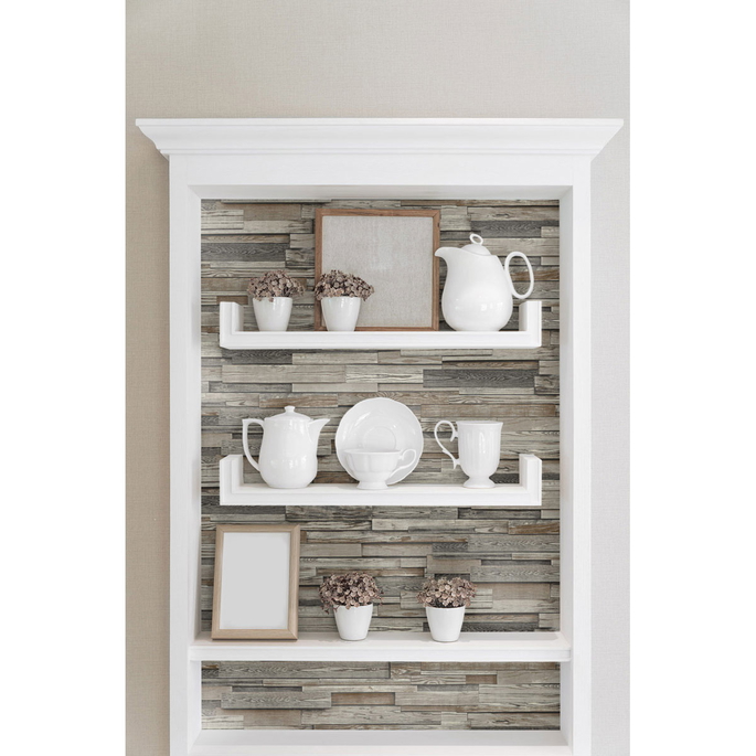 NextWall Peel &amp; Stick Reclaimed Wood Plank Charcoal &amp; Brown Wallpaper image 4 of 5