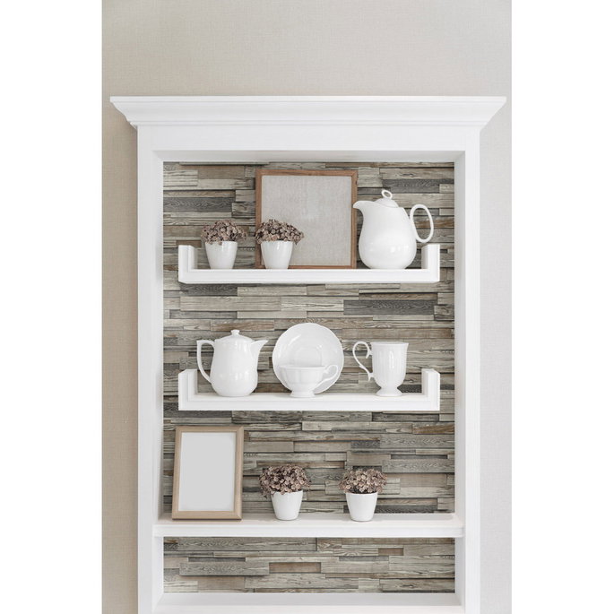 NextWall Peel &amp; Stick Reclaimed Wood Plank Charcoal &amp; Brown Wallpaper image 4 of 5