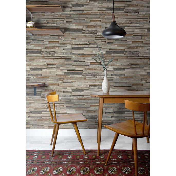 NextWall Peel &amp; Stick Reclaimed Wood Plank Charcoal &amp; Brown Wallpaper image 5 of 5