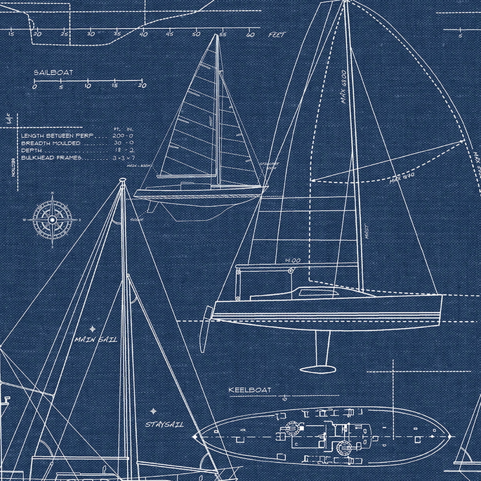 NextWall Peel &amp; Stick Yacht Club Navy Blue Wallpaper image 1 of 2