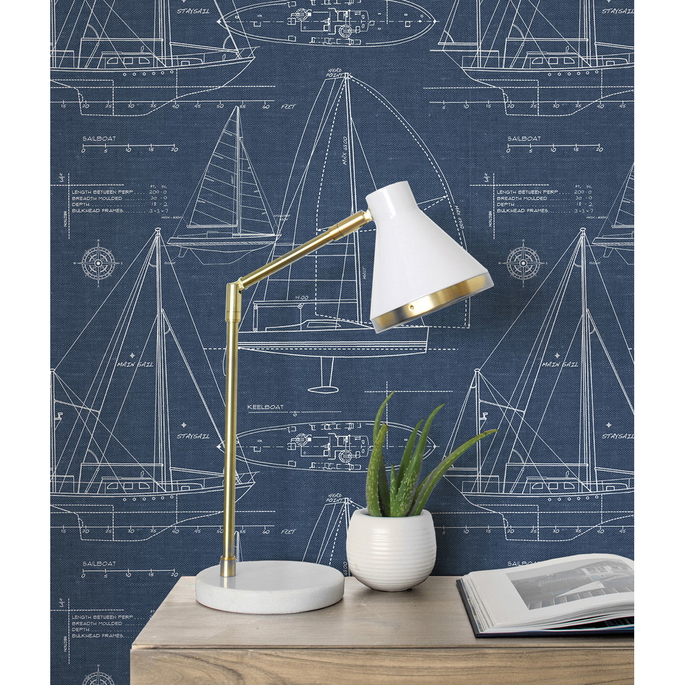 NextWall Peel &amp; Stick Yacht Club Navy Blue Wallpaper image 2 of 2