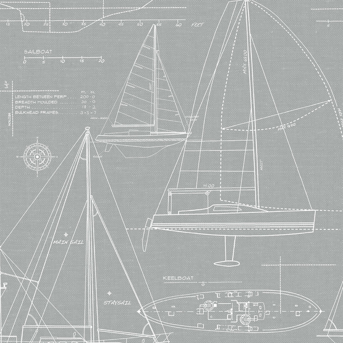 NextWall Peel &amp; Stick Yacht Club Gray Wallpaper image 1 of 3