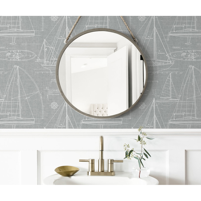 NextWall Peel &amp; Stick Yacht Club Gray Wallpaper image 2 of 3