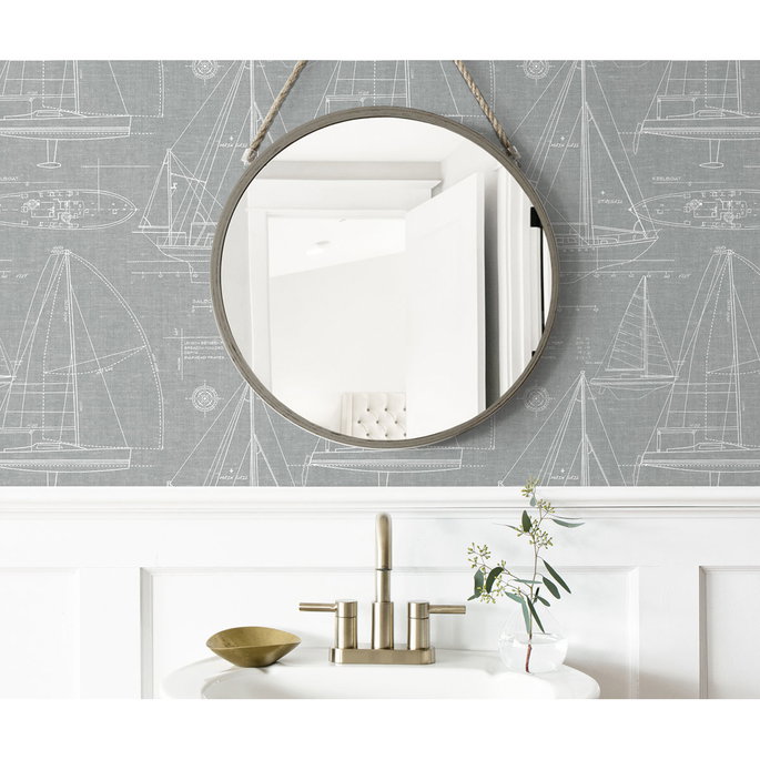 NextWall Peel &amp; Stick Yacht Club Gray Wallpaper image 2 of 3