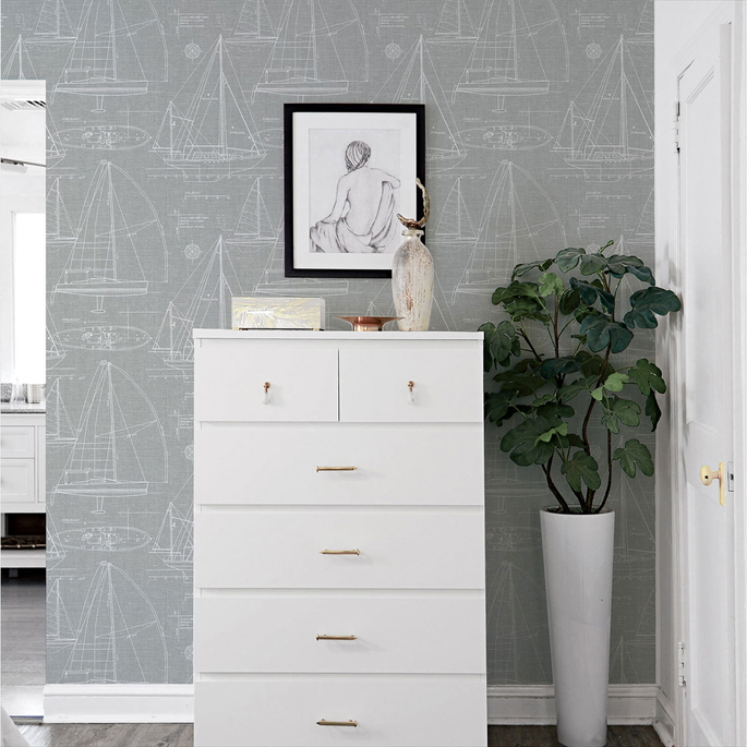 NextWall Peel &amp; Stick Yacht Club Gray Wallpaper image 3 of 3