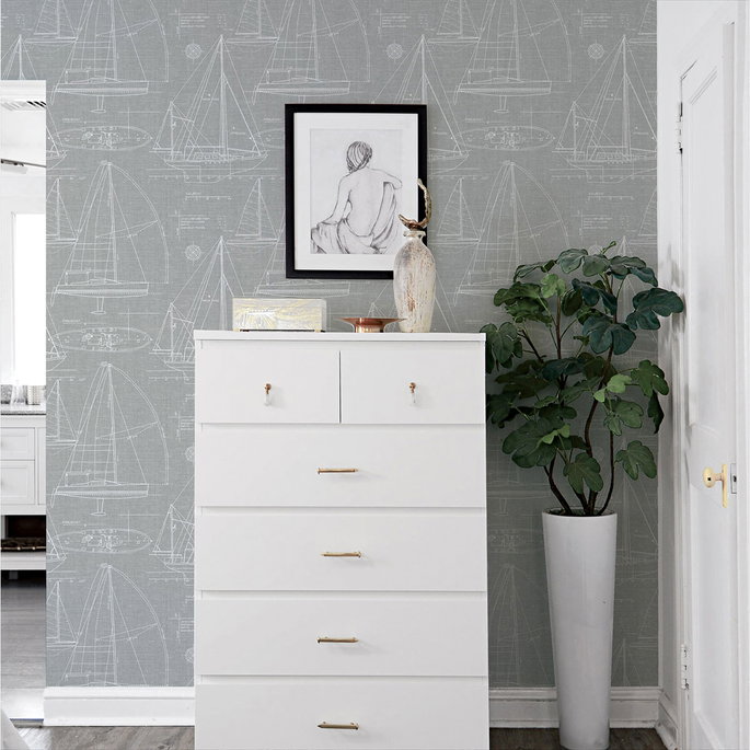 NextWall Peel &amp; Stick Yacht Club Gray Wallpaper image 3 of 3