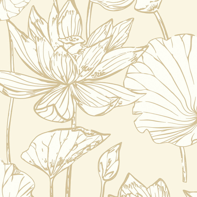 NextWall Peel &amp; Stick Lotus Floral Metallic Gold &amp; Cream Wallpaper image 1 of 5